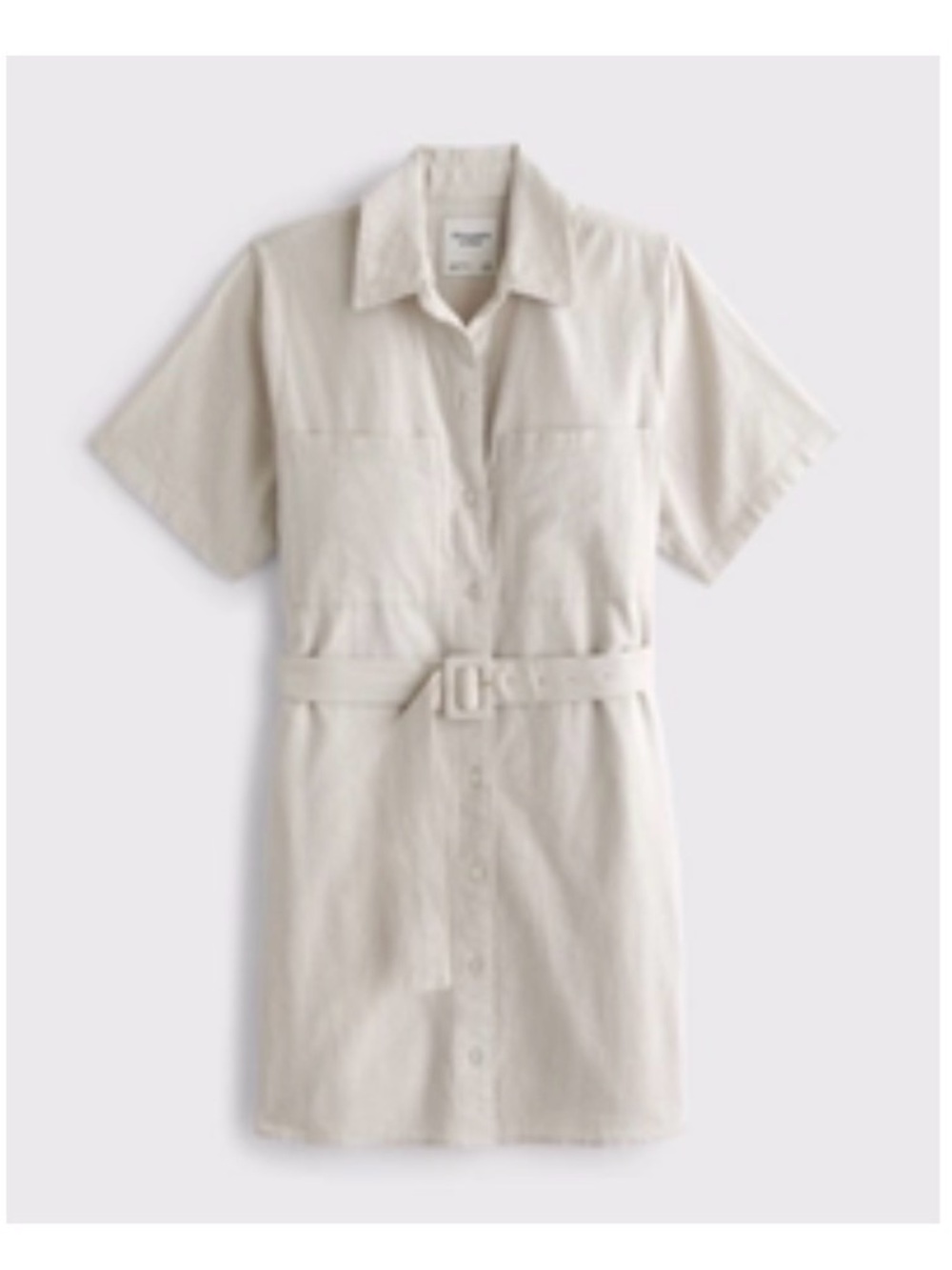 Abercrombie Belted linen Short-Sleeve Shirt Dress in Light Beige BNWT